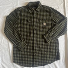 Carhartt Shirt Mens Medium Heavy Flannel Loose Fit Long Sleeve Green Plaid