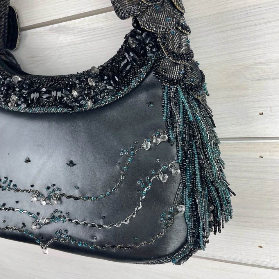 Bolso de hombro Mary Frances azul con cuentas para dama Foto 2 de 4