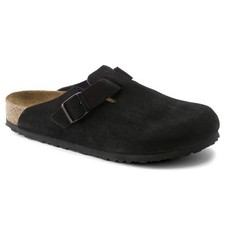 Birkenstock Boston Black Suede Leather Clog Shoes Soft Footbed Size 37-45