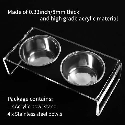 Acrylic Elevated Dog Cat Bowls Pet Feeder Double Bowl Raised Stand Comes with... - Picture 7 of 7
