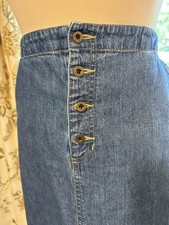Liz Claiborne LizWear Womens Sz 14 Medium Blue Denim Button Front Skirt Vintage