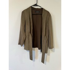 Zara Olive Faux Suede Draped Open-Front Jacket with belt pockets