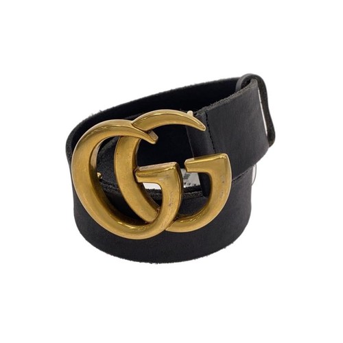 GUCCI Double G Wide Leather Belt Black Men's 409416 CVE0T