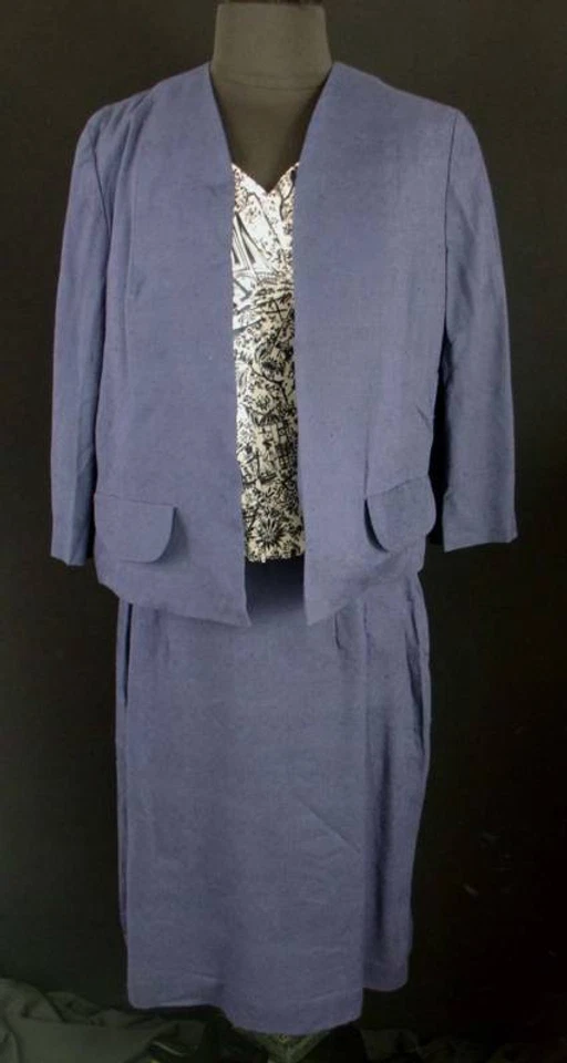 Costume Femme Vintage Deadstock 3 Pièces Bleu Des Années 1960 - Photo 1/4