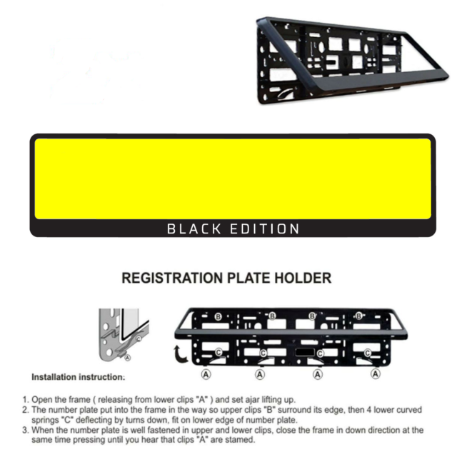 1 x Number Plate Surround Holders Frame for any Car - BLACK EDITION