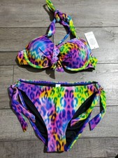 Women's 2 Piece Bikini Set, Wired Halter Push-Up Bikini Top  Tie Side Bottom M