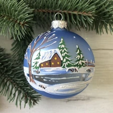Winter Lake Blue Christmas Glass Ball Ornament Bauble Made in Ukraine 3"
