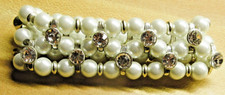 new Silver tone off white faux pearl clear rhinestone stretch chunky Bracelet