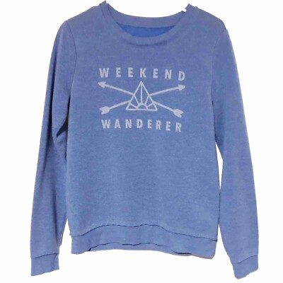 Well Worn Brand Weekend Warrior Womens Pullover Sweatshirt Blue Small