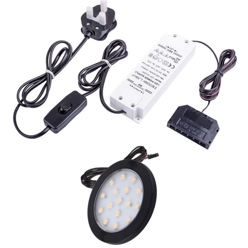 Kit/conjunto de luz redonda con estante inferior/frío LED negro 12 V blanco cálido/frío debajo del gabinete - Imagen 8 de 29