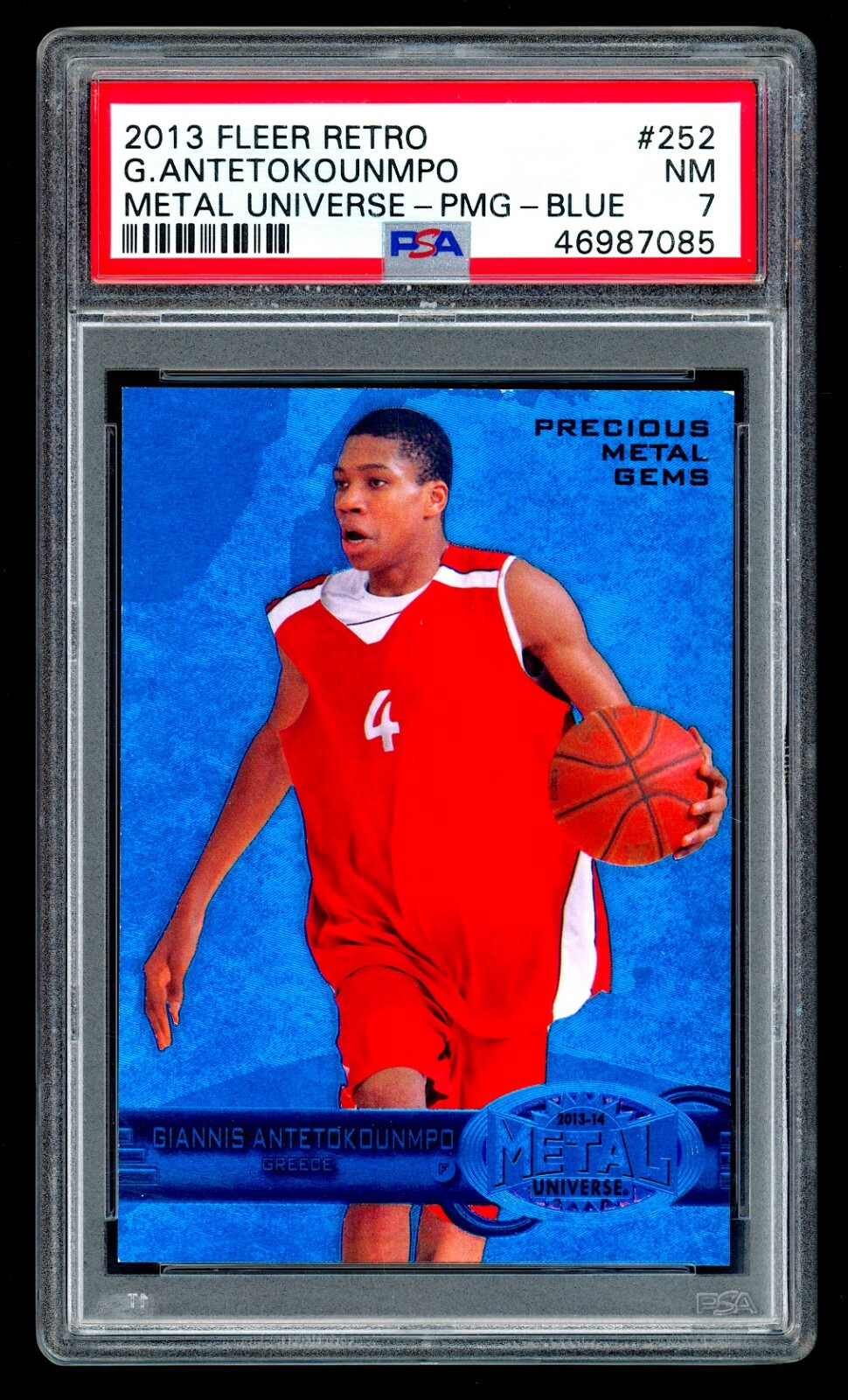 2013-14 Fleer Retro GIANNIS ANTETOKOUNMPO #14/50 Precious Metal Gems Blue PSA 7