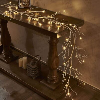 Hairui Birch Garland with 6FT 48 LED Lights for Christmas Decor Indoor&out Door