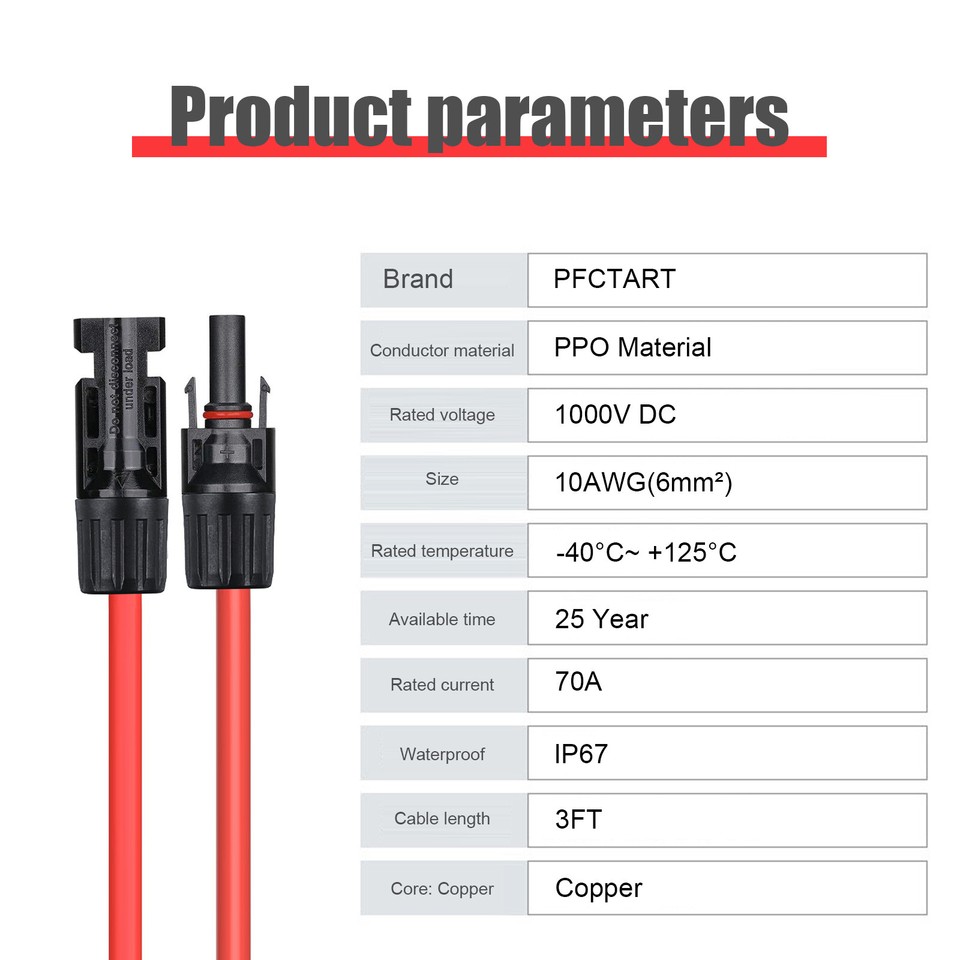 Rallonge Panneau Solaire 10AWG 10 Mètres Connecteurs Femelle/mâle - PFCTART Neuf