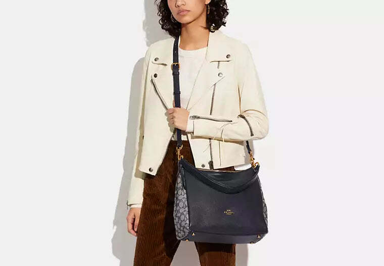 Coach Signature Jacquard Shay Leather Shoulder Bag Handbag