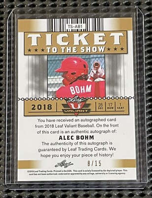 2018 Leaf Valiant Alec Bohm Rookie RC Ticket to the Show Purple