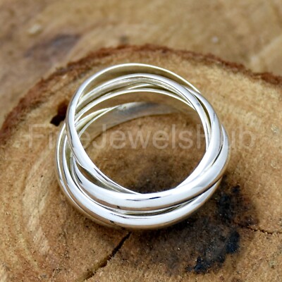 Four Rolling Ring, 925 Sterling Silver Four Interlocked Ring