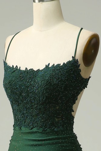 Juniors Women Mermaid Halter Dark Green Long Prom Dress w/ Appliques Beading 12 - Picture 9 of 11
