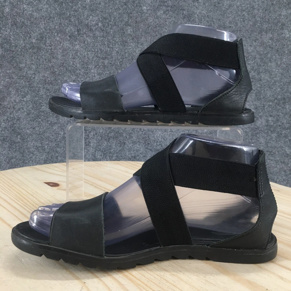 Sandalias Sorel para mujer 6 Ella II correa al tobillo negras cómodas informales puntera abierta planas Foto 2 de 4