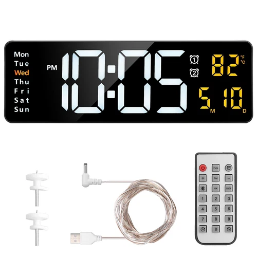 16" Digital LED Desk Alarm Clock Large LCD Display Wall Clock Temperature Date - Picture 14 of 15