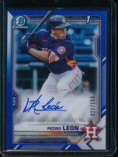 PEDRO LEON AUTO 2021 Bowman Chrome Prospects Autograph BLUE REFRACTOR #/150 RC