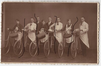 14x9cm Orig Baryt Foto 1927 Fahrrad Vereinigung Frauen + Männer Bäcker ? Döbeln