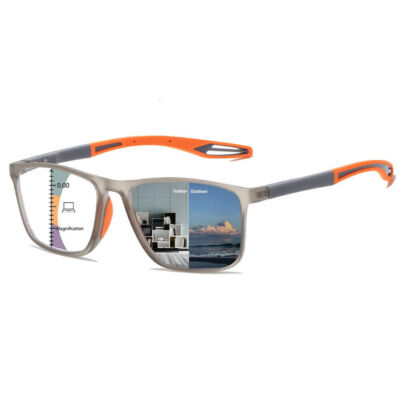 Photochromic Gunmetal Progressive Multifocal Reading Glasses Anti-blue Magnifier