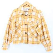 For The Republic Jacket Womens Yellow Tweed Plaid Button Front Cotton Size Xs
