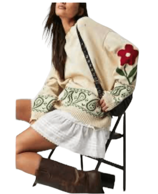 Profound Distressed Pullover Floral Paisley Knitted Sweater