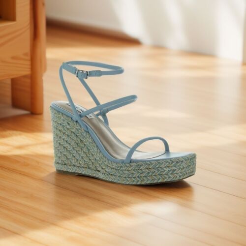 Steve Madden Women Ankle Strap Unify Platform Wedge Sandal Blue Multi Size 7 NIB