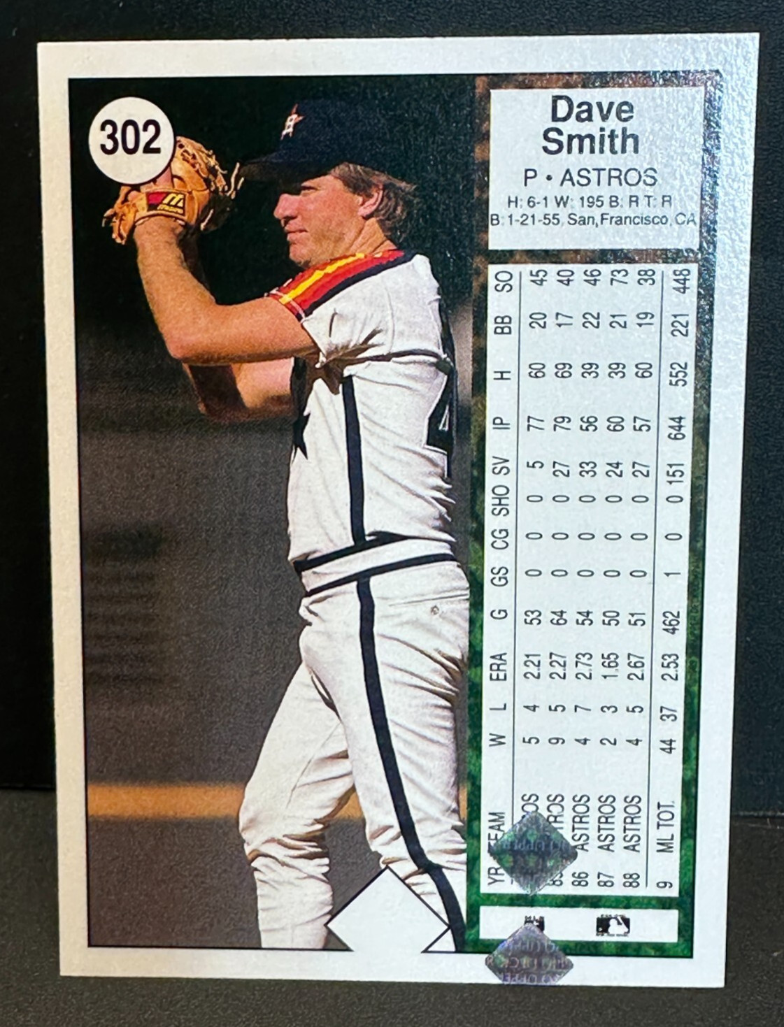 Dave Smith 1989 Upper Deck Error Double Holograms Misplaced on Back #302