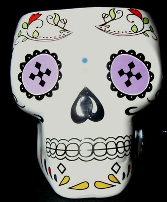 Day Of The Dead Skull Mug Ceramic White Blue Dia de Muertos Halloween Goth Dark