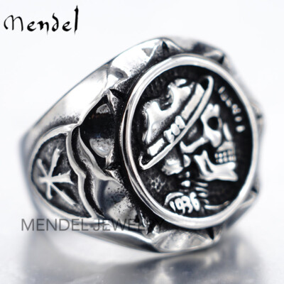 MENDEL Stainless Steel Big Mens Gothic Biker Skull Ring For Men Silver Size 8-15