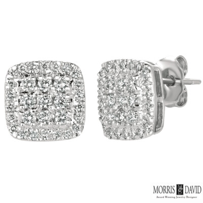 0.75 Ct Natural Diamond Square Earrings G-H SI 14K White Gold