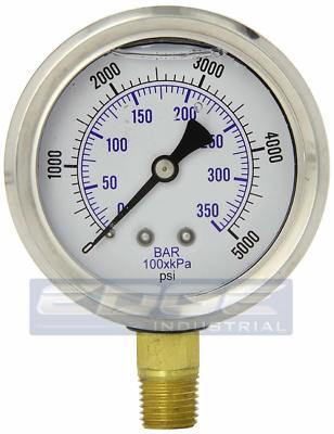 LIQUID FILLED PRESSURE GAUGE 0-5,000 PSI 2.5'' FACE, 1/4'' NPT LOWER MOUNT WOG