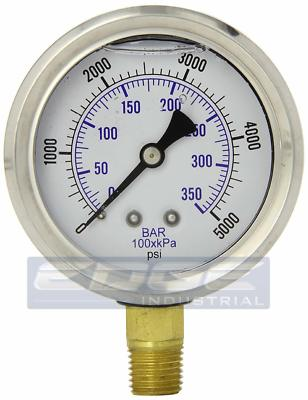 #ad LIQUID FILLED PRESSURE GAUGE 0 5000 PSI 2.5quot; FACE 1 4quot; NPT LOWER MOUNT WOG $22.00