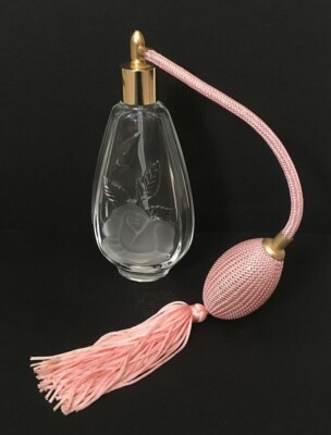 Cristal d'Arques Crystal Perfume Bottle Atomizer w/Raised Etched Rose, France
