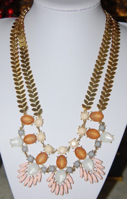 CARA NEW YORK COUTURE ACRYLIC CABOCHONS GOLDEN METAL RENAISSANCE STYLE NECKLACE