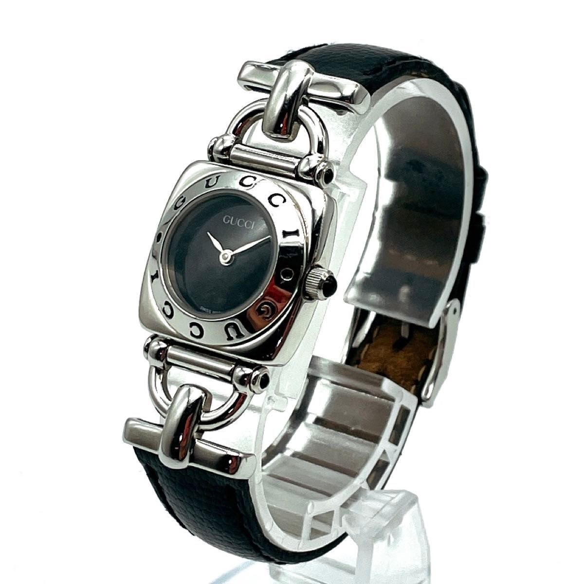 GUCCI 6300L Watch 23mm Quartz Black Dial SS Ladies Vintage