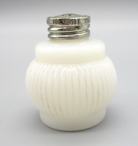 Small Milk Glass Striped PEPPER Shaker - Picture 3 of 4