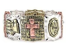 4031598 Lord's Prayer Stretch Bracelet Our Father Multi Color Cross Christian