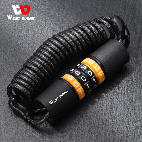 WEST BIKING 4 Digit Password Helmet Lock Bike Anti-theft Cable Lock Black Orange - Picture 13 of 14