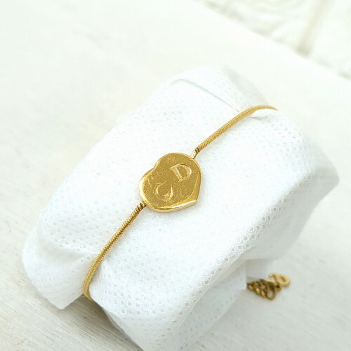 Christian Dior Gold Color Chain Bracelet with CD Logo Heart