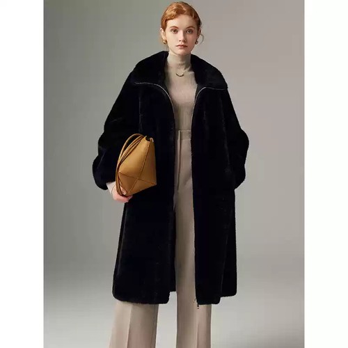 Womens Mink Fur Faux Fur Long Coat Zipper Winter New Young Mink Fur Trench Coat - Picture 14 of 21