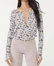 NWT Free People Kaya Floral Print Cutout Bodysuit Long Sleeve Size Small