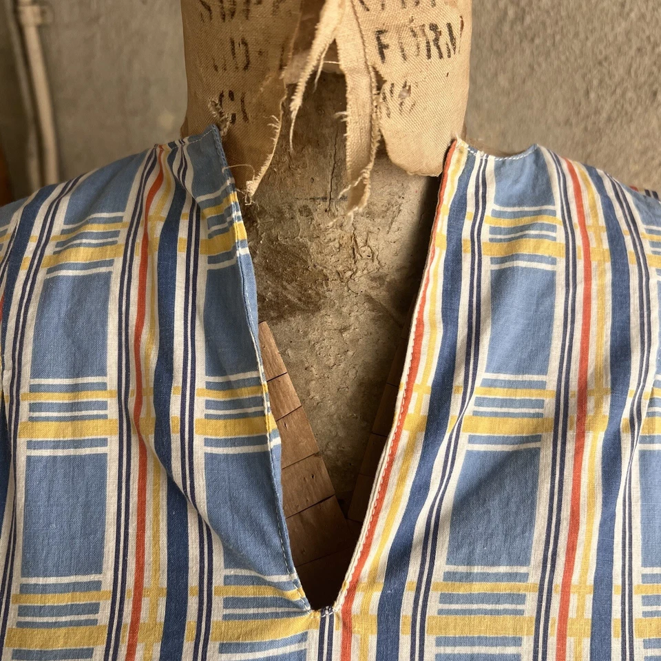 Vestido vintage de algodón a rayas azul amarillo y naranja de los años 20 1930 ajuste grande Foto 3 de 4