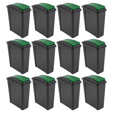 Image of 12 x 25L Recycle Slimline Bins Green Lid Food Trash Waste Storage Dustbins Cafe
