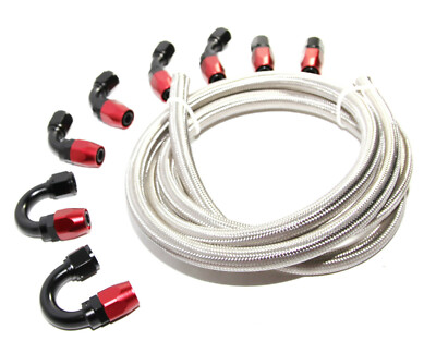 12FT AN10 SS Braided Line+8PCS AN10 RED Swivel Fitting Adapters COMBO