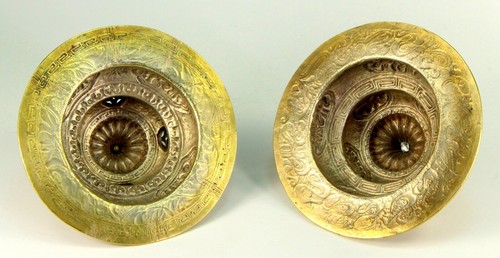 ~Antique Pair of Gilded & Tooled Silver Sino-Tibetan Cup Covers w. Coral Finials - Picture 11 of 12