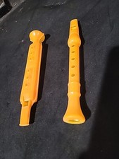2 Vntg 1960's Plastic Toy Flute HongKong Yellow orange Dime Store