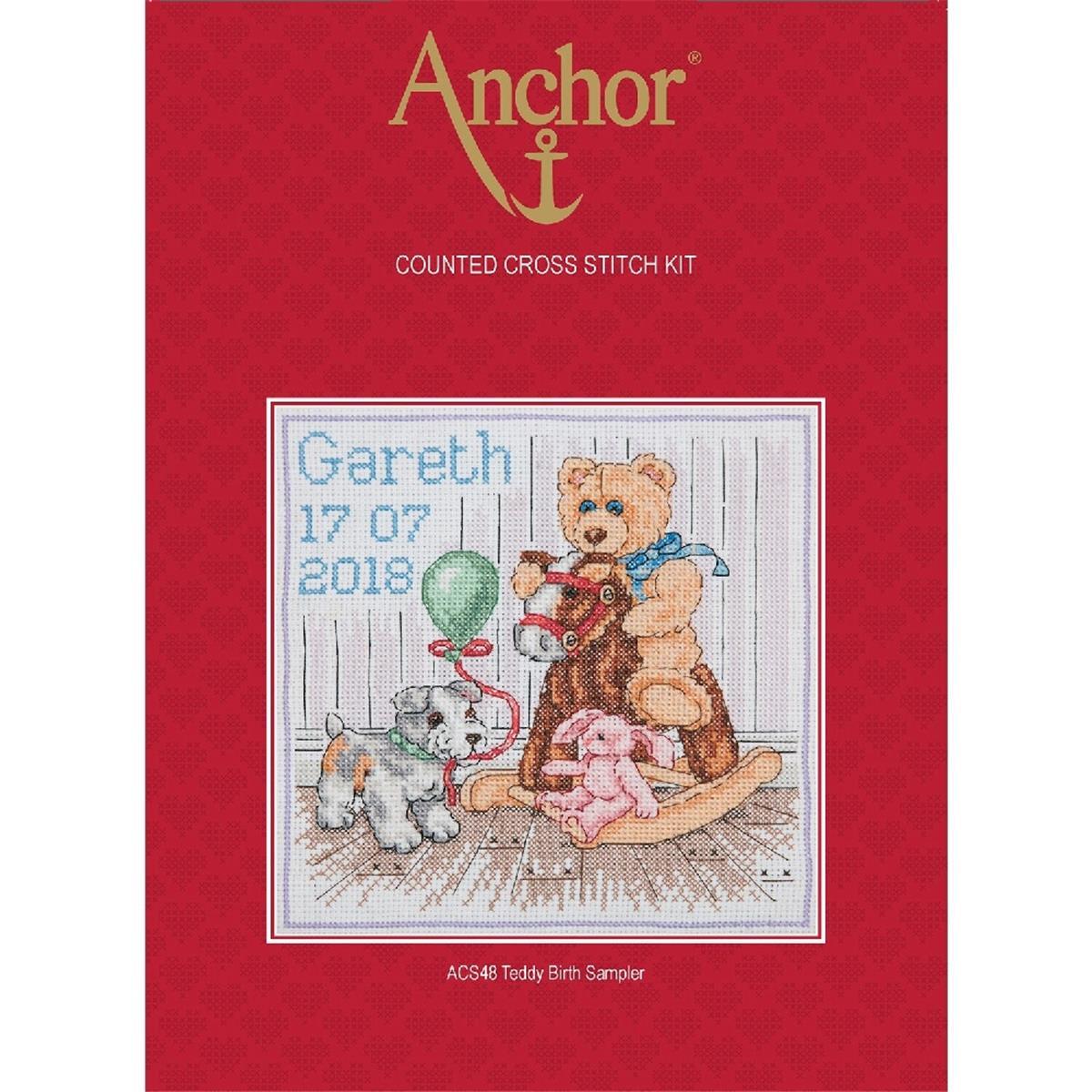 Anchor counted Cross Stitch kit ""Teddy Birth Sampler"", DIY
